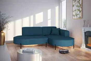 Fun M&ouml;bel Valencia XS Ecksofa Stoff Scala blau, Ottomane rechts