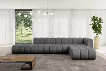 ALTDECOR Zuvon-L2 Ecksofa L-Form, Velours, dunkelgrau, 387x177cm (800001554801)