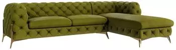 S-Style M&ouml;bel Chesterfield Ecksofa mit Ottomane rechts, Samt, olivgr&uuml;n (Nova)