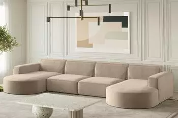 Fun Möbel PALMA XL Wohnlandschaft U-Form, Stoff Noel, beige
