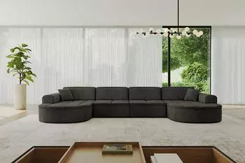 ALTDECOR TARO-U2 Wohnlandschaft U-Form, Velvet, schwarz, 388x171x79,5cm (800001616717)