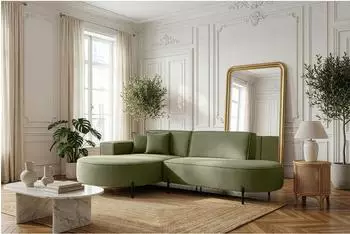 WFL GROUP Hana Loft Ecksofa 3-Sitzer L-Form, Boucl&eacute;, gr&uuml;n (800001517502)