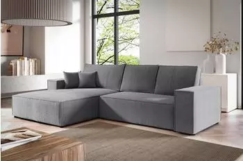 Fun M&ouml;bel CORUNIA Ecksofa Schlafsofa, Stoff Aragon, grau, Ottomane links