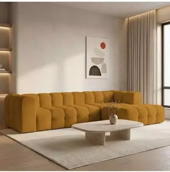 WFL GROUP Mochi Ecksofa L-Form 5-Sitzer, Samt, senfgelb, 290x193cm (800001517744)