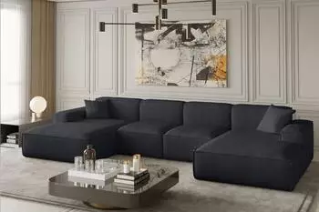 Fun Möbel CELES XS Wohnlandschaft U-Form, Stoff Scala, schwarz