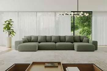 ALTDECOR ESKAR-U2 Ecksofa U-Form mit Schlaffunktion und Bettkasten, hellgr&uuml;n, 464x176x72cm (800001616914)