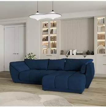 Masseno ORENTI R-S Ecksofa L-Form mit Schlaffunktion, Velours, blau (ORENTI R-S MATT VELVET 79)