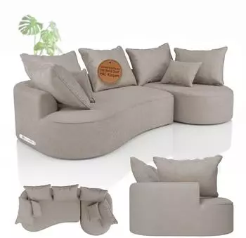 Juskys Tirano Ecksofa L-Form, Samt, beige, mit Ottomane