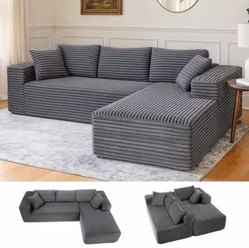 Comhoma Modulares L-Sofa mit Chaiselongue, Cordstoff, dunkelgrau (EU-B10-DGY)
