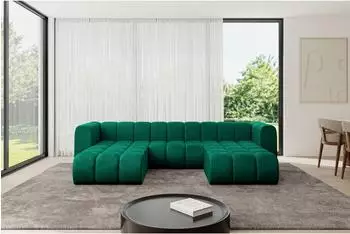 ALTDECOR Joren-U1 Wohnlandschaft U-Form, Velours, dunkelgr&uuml;n, 319x177x70cm (800001228905)