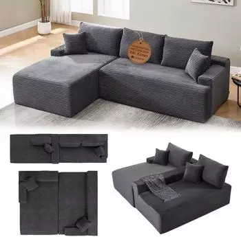 Juskys Coredo Ecksofa mit Ottomane links, Cord, dunkelgrau, 250x155cm