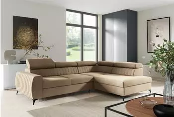 Fun M&ouml;bel Toronto Eckschlafsofa Stoff beige, Ottomane rechts