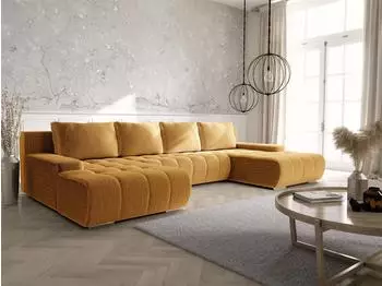 Fun Möbel VOGAR Wohnlandschaft mit Schlaffunktion, Stoff Poso, honiggelb