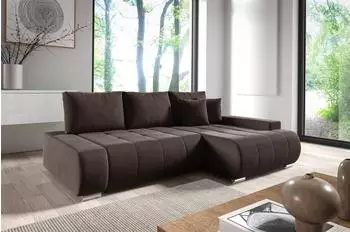 Fun M&ouml;bel ELMO Eckschlafsofa Stoff Monolith dunkelbraun Ottomane rechts