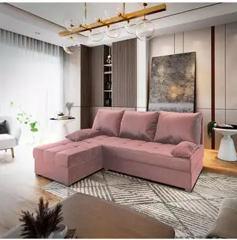 Masseno Rita Ecksofa mit Schlaffunktion und Bettkasten, L-Form, rosa (KRONOS 27)