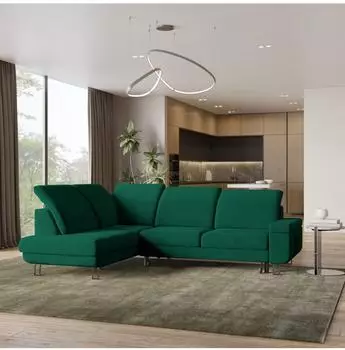 Masseno LERMA R-S Ecksofa L-Form mit Schlaffunktion & Bettkasten, gr&uuml;n (LERMA R-S MONOLITH 37)