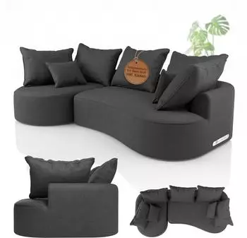Juskys Tirano Ecksofa L-Form, Samt, dunkelgrau, 4-Sitzer mit Ottomane