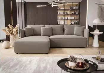 Fun M&ouml;bel EVORA Ecksofa Schlafsofa Stoff Poso hellbraun, Ottomane links