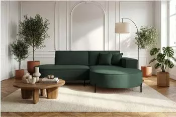 WFL GROUP Hana Loft Ecksofa 3-Sitzer L-Form, Cordstoff Chenille, dunkelgr&uuml;n (800001517501)