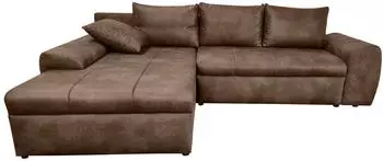 luma-home Ecksofa mit Schlaffunktion, Bettkasten, Ottomane links, Mikrofaser Leder-Optik vintage braun, 266x186cm (18014)