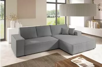Fun M&ouml;bel CORUNIA Ecksofa Schlafsofa Stoff grauBlau Ottomane rechts