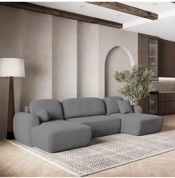 Masseno Savona P Wohnlandschaft U-Form, Kordstoff, grau, Schlaffunktion (SAVONA P POSO 60)
