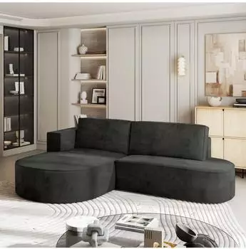 Masseno CORTIO M L-S Ecksofa L-Form, Velours, schwarz, mit Schlaffunktion (CORTIO M L-S MONOLITH 95)