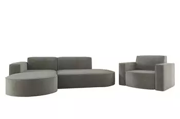 Fun M&ouml;bel PALMA XS Sofaset Ecksofa & Sessel, Stoff Noel, grau, Ottomane links