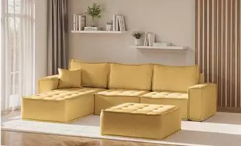 Fun M&ouml;bel SANDE Modulsofa 4-teilig, Stoff Raven honiggelb, Ottomane links