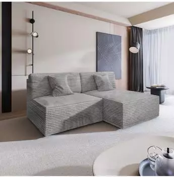 Masseno FIORO Ecksofa L-Form mit Schlaffunktion & Bettkasten, hellgrau (FIORO TILIA 86)