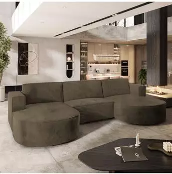 Masseno Vezzo M Ecksofa U-Form mit Schlaffunktion und Bettkasten, beige (VEZZO M MONOLITH 09)