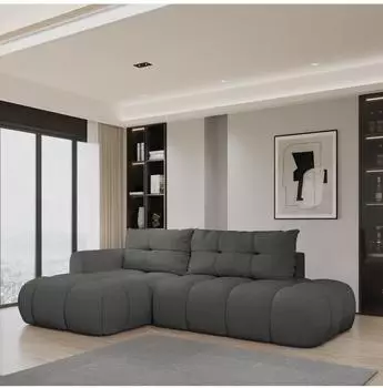 Masseno Fluma L-S Ecksofa Boucle-Stoff grau mit Schlaffunktion (FLUMA L-S QUELLE 92)