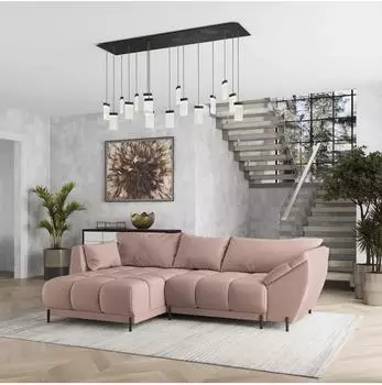 Masseno Vestano L-S Ecksofa rosa Velours-Stoff mit Schlaffunktion und Bettkasten, 287x182cm (VESTANO L-S MATT VELVET 61)
