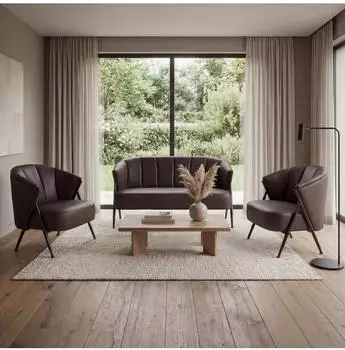 MCW Wohnzimmer-Set P30 Retro Industrial Kunstleder, dunkelbraun (MCW-P30)