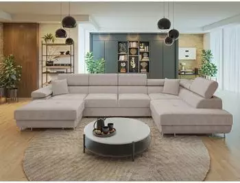 Mirjan24 Torezio Bis Cord Ecksofa U-Form mit Schlaffunktion und Bettkasten, rechts, 346x203cm (Poso 03)