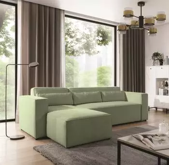 Fun M&ouml;bel WALDO Ecksofa Schlafsofa Stoff Brooklyn hellgr&uuml;n, Ottomane links