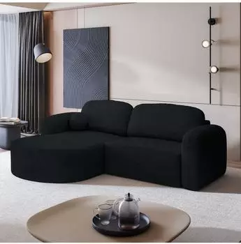 Masseno Amilia L-S Ecksofa Boucl&eacute;-Stoff schwarz mit Schlaffunktion (AMILIA L-S QUELLE 100)