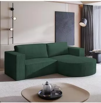 Masseno SORELA P R-S Ecksofa L-Form, Kordstoff, gr&uuml;n, Schlaffunktion (SORELA P R-S POSO 14)