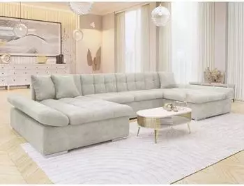 Mirjan24 Alia Ecksofa U-Form mit Schlaffunktion und Bettkasten, Textil, beige