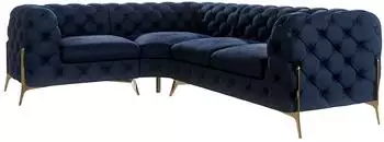 S-Style M&ouml;bel Lexi Chesterfield Ecksofa marineblau Samt, Ottomane rechts, 264x204cm