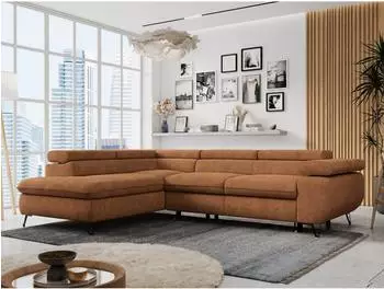 MKS Meble Peter L Ecksofa L-Form mit Schlaffunktion und Bettkasten, orange (Peter L)