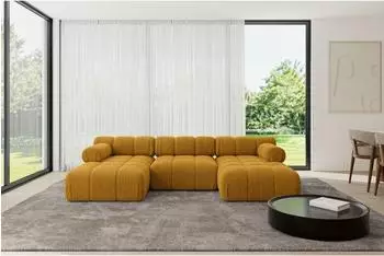 ALTDECOR Tesso-U1 Modulares Sofa U-Form, Cord, senfgelb, 285x160x70cm (800001328103)