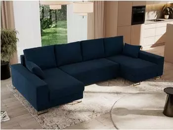 MKS Dorian U Ecksofa U-Form, Velvet, dunkelblau, Schlaffunktion, Bettkasten (800000905750)