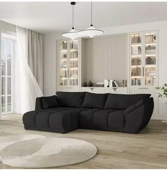 Masseno ORENTI L-S Ecksofa mit Schlaffunktion, Bettkasten, Velours, schwarz (ORENTI L-S MATT VELVET 99)