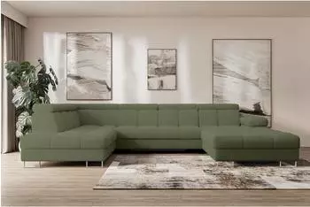 ALTDECOR Coma U Wohnlandschaft mit Schlaffunktion, Bouclé, grün, 345x203x79cm
