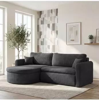 WFL GROUP Cora Ecksofa L-Form 4-Sitzer, Cord Chenille grau, Schlaffunktion & Stauraum (800001517759)