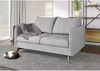 S-Style Möbel Helix 2-Sitzer-Sofa Luxusmikrofaser silber, schwarze Metallfüße (138x86x91cm)
