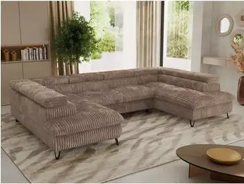 MKS Pablo U Ecksofa U-Form, Cord, braun, Schlaffunktion, 6-Sitzer (800001354237)