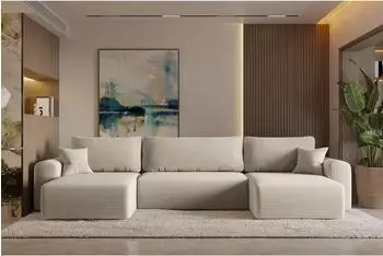 Kaiser M&ouml;bel Capri Ecksofa U-Form mit Schlaffunktion und Bettkasten, Textil, beige, 362x145cm