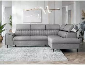 Mirjan24 Kadurin Ecksofa mit Schlaffunktion, Bettkasten, hellgrau, 276x206cm